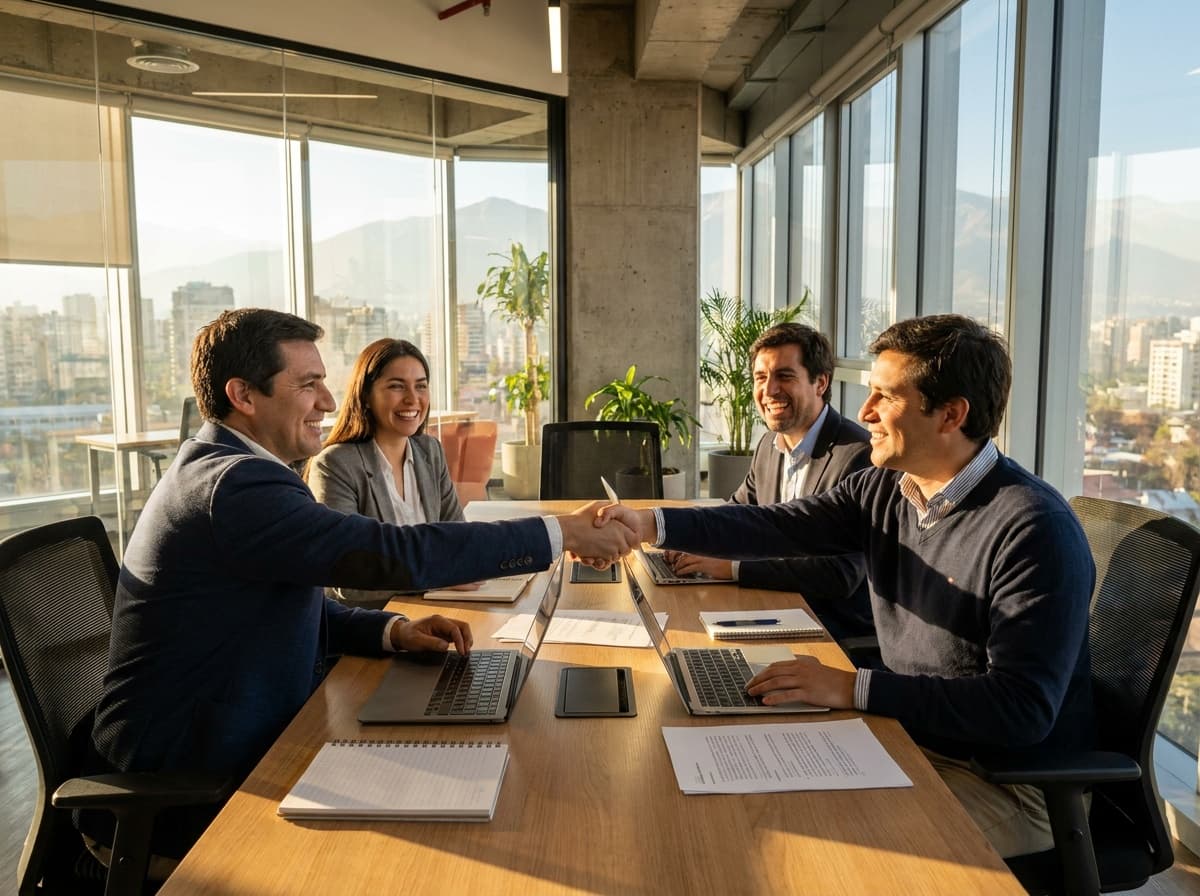 Dos ejecutivos se dan la mano en una reunión de trabajo